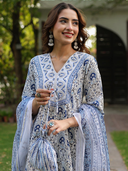 Women Ethnic Motifs Printed Pure Cotton Kurta with Trousers & Dupatta