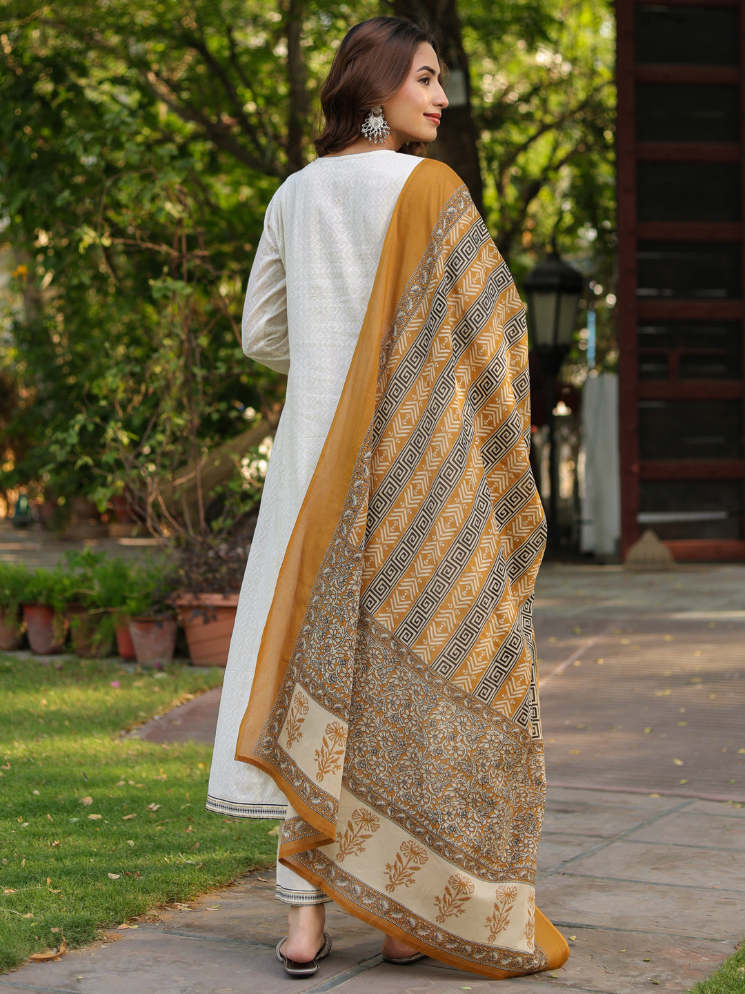 Women Floral Embroidered A-Line Pure Cotton Kurta with Trousers & Dupatta