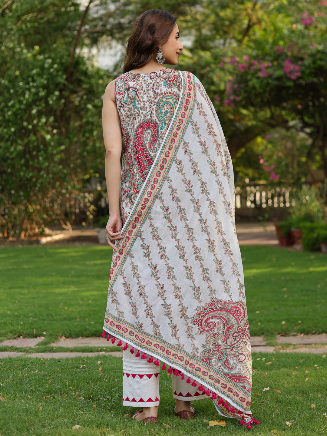 Women Ethnic Printed Regular Pure Cotton Kurta With Trousers & Dupatta
