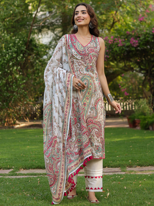 Women Ethnic Printed Regular Pure Cotton Kurta With Trousers & Dupatta