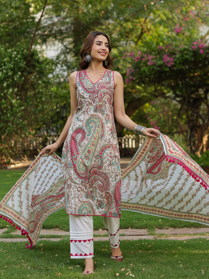 Women Ethnic Printed Regular Pure Cotton Kurta With Trousers & Dupatta