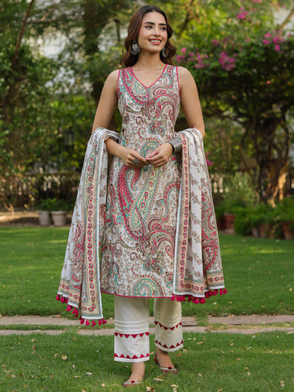 Women Ethnic Printed Regular Pure Cotton Kurta With Trousers & Dupatta