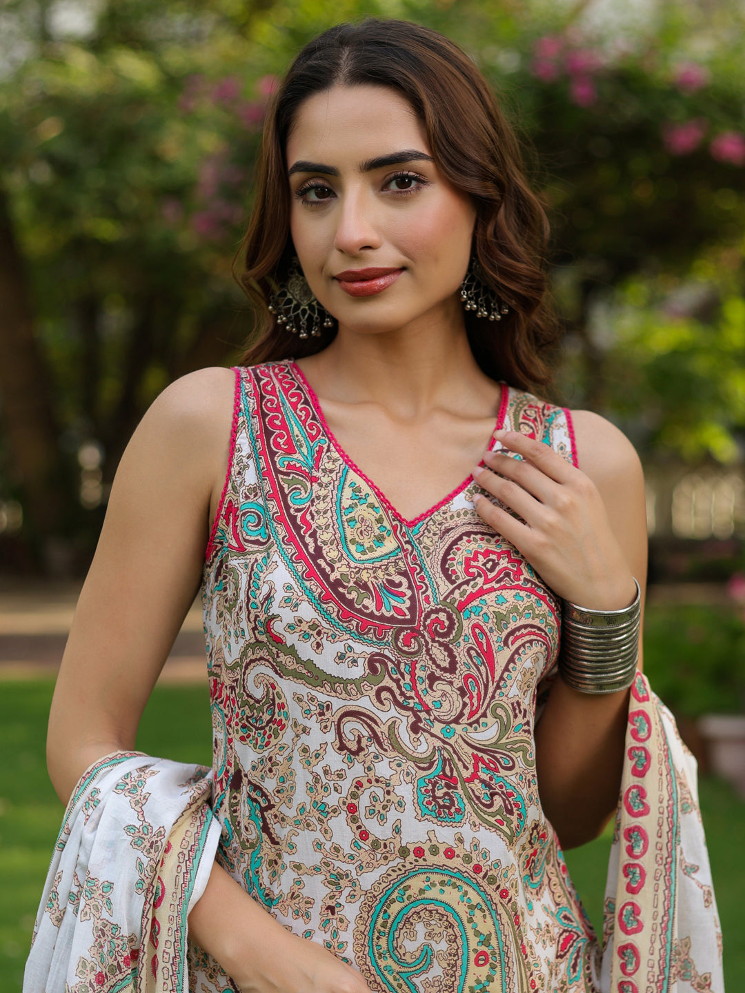 Women Ethnic Printed Regular Pure Cotton Kurta With Trousers & Dupatta