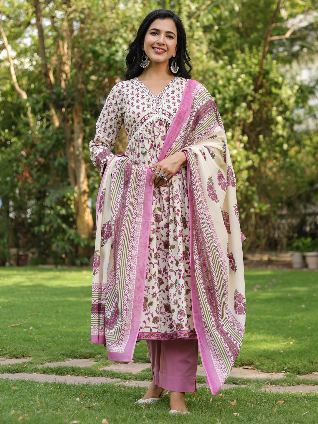 Women Ethnic Motifs Printed Pure Cotton Kurta with Trousers & Dupatta