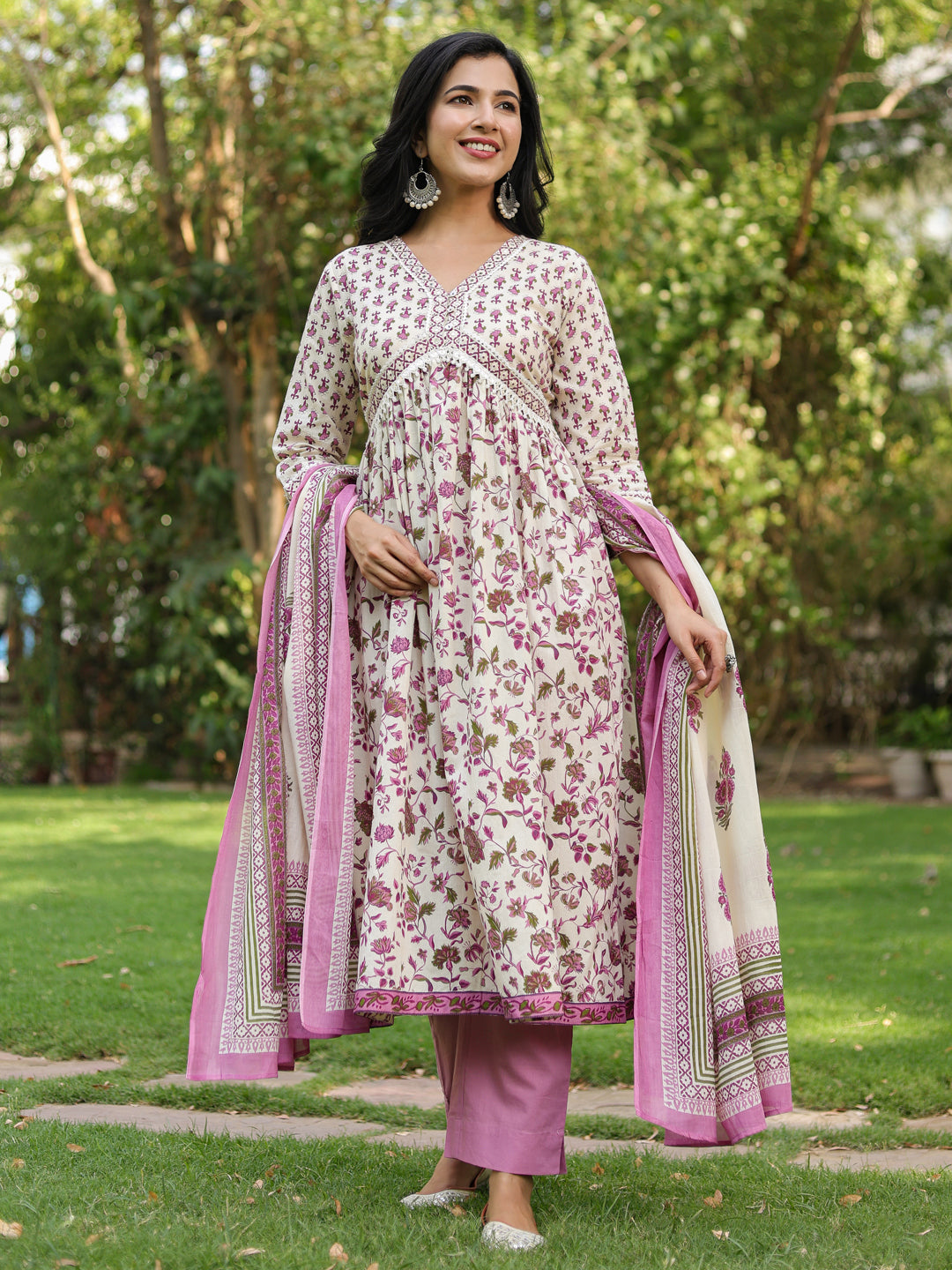 Women Ethnic Motifs Printed Pure Cotton Kurta with Trousers & Dupatta