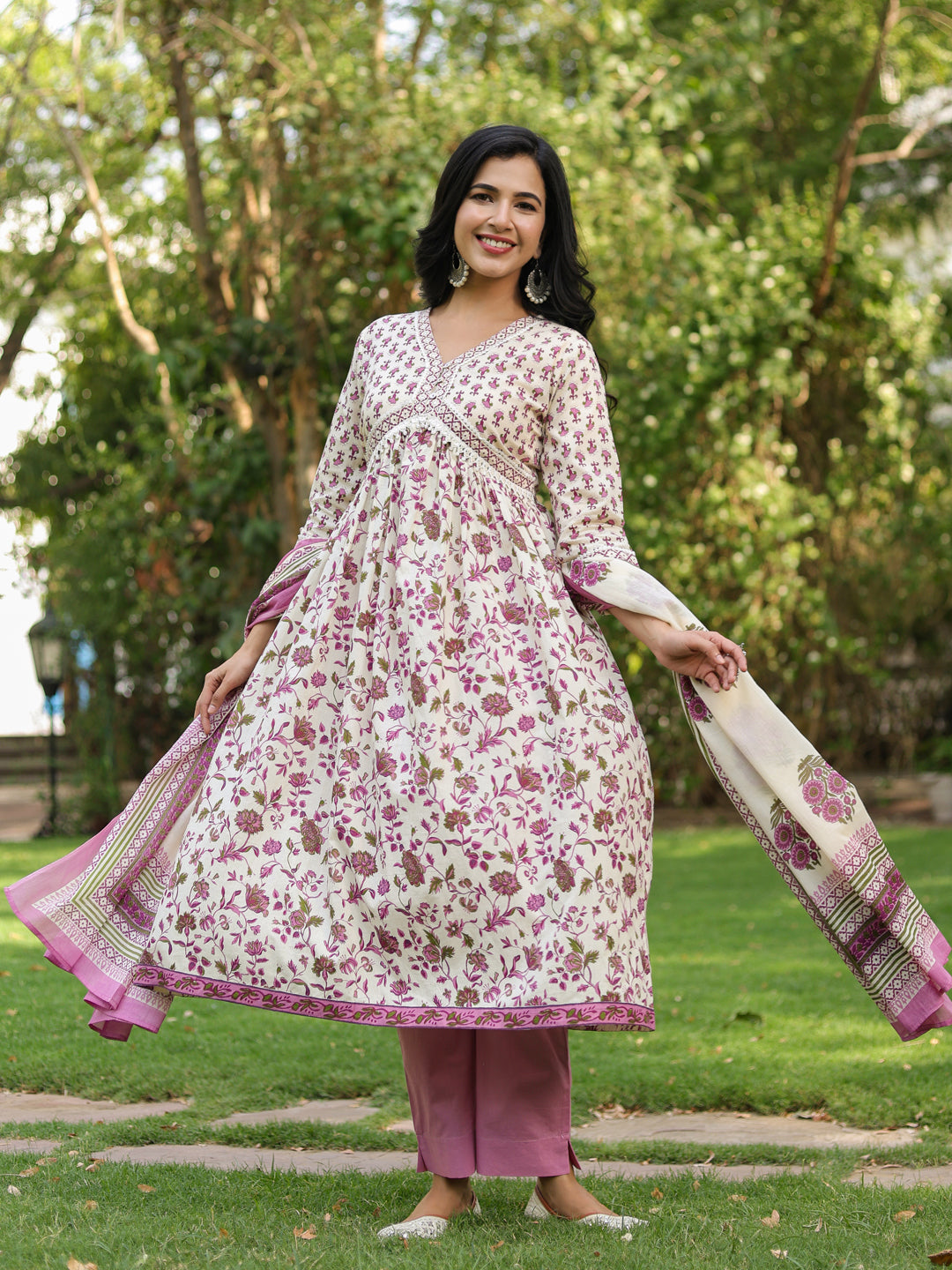 Women Ethnic Motifs Printed Pure Cotton Kurta with Trousers & Dupatta