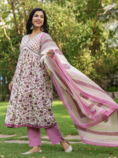 Women Ethnic Motifs Printed Pure Cotton Kurta with Trousers & Dupatta