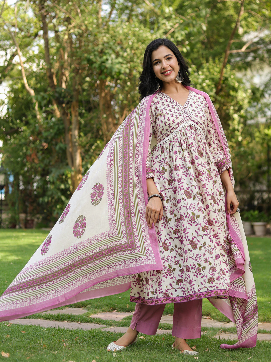 Women Ethnic Motifs Printed Pure Cotton Kurta with Trousers & Dupatta