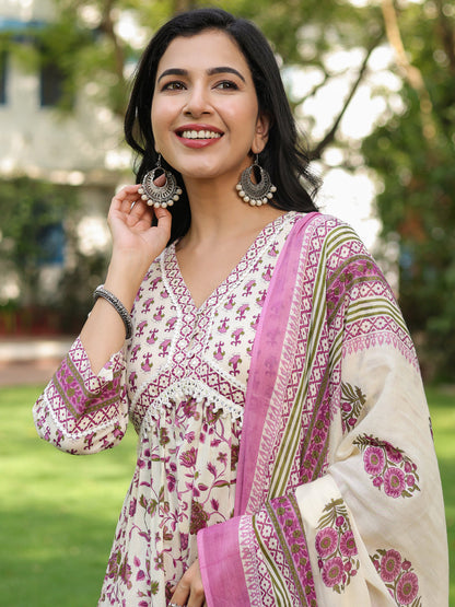 Women Ethnic Motifs Printed Pure Cotton Kurta with Trousers & Dupatta