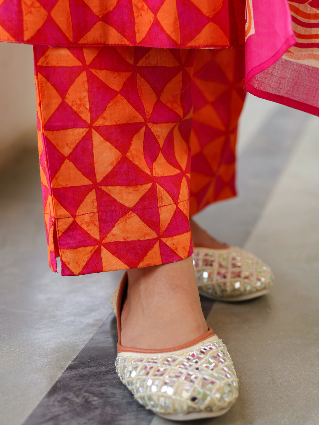 Women Floral Sequinned Pure Cotton Kurta with Trousers & Dupatta