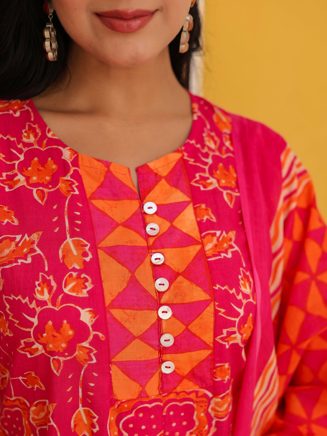 Women Floral Printed Cotton A-Line Kurta with Trousers & Dupatta
