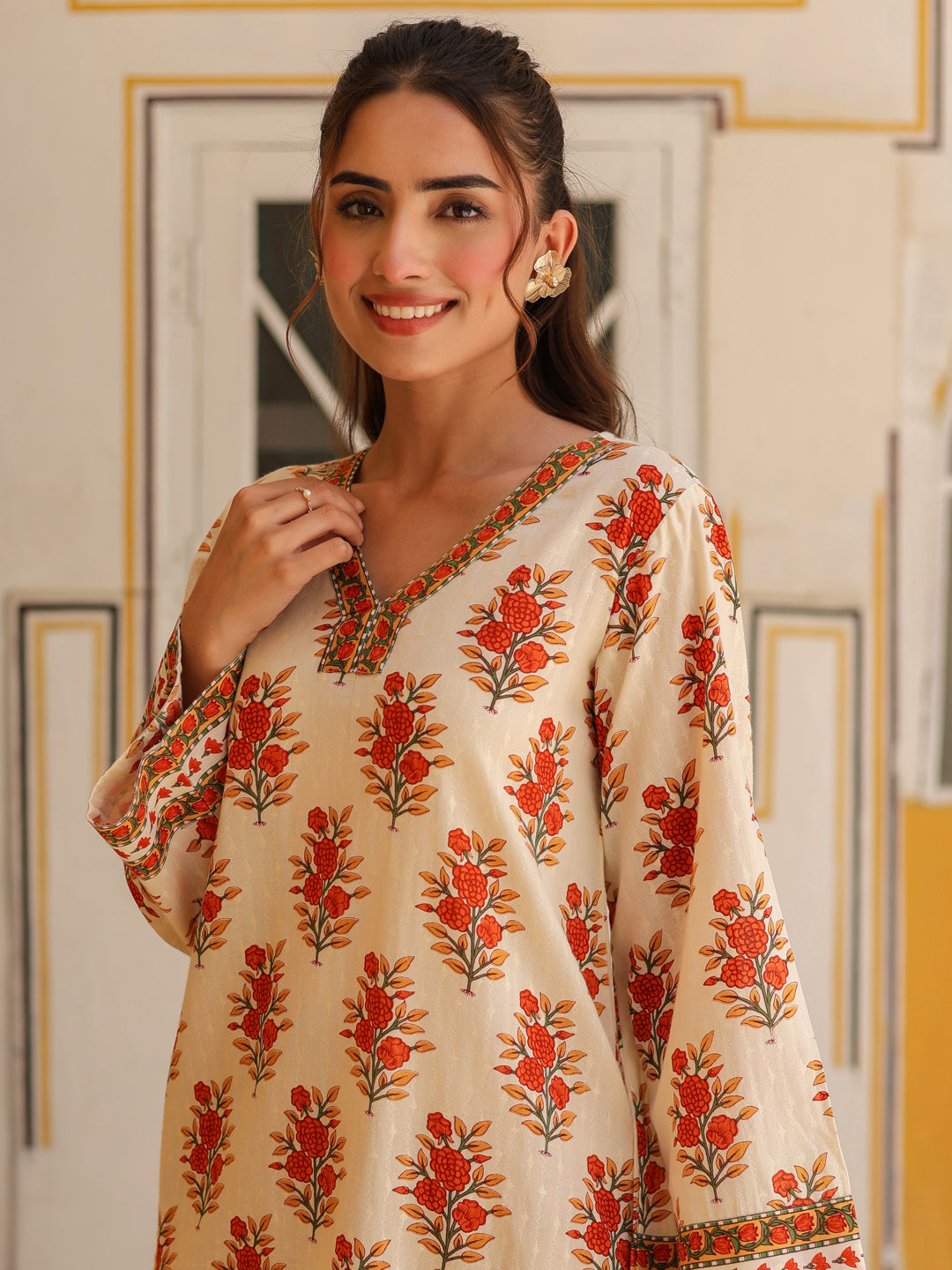 Women Ethnic Motifs Printed Pure Cotton Flared Sleeves A-Line Kurta