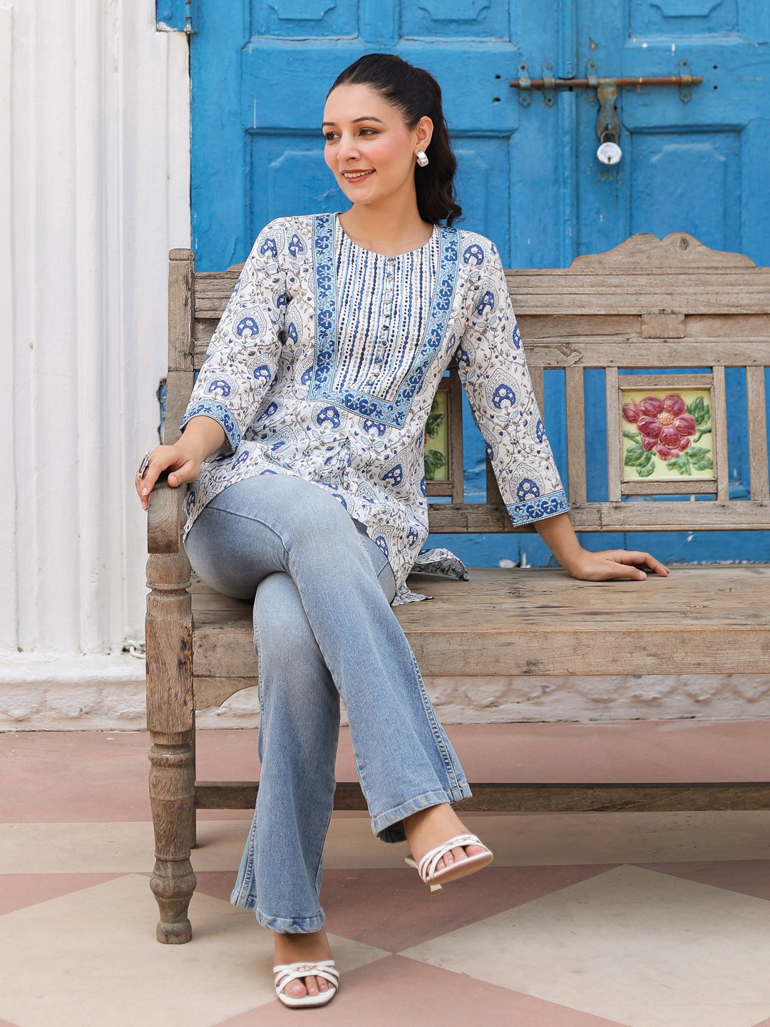 Ethnic Motifs Print Pure Cotton Top