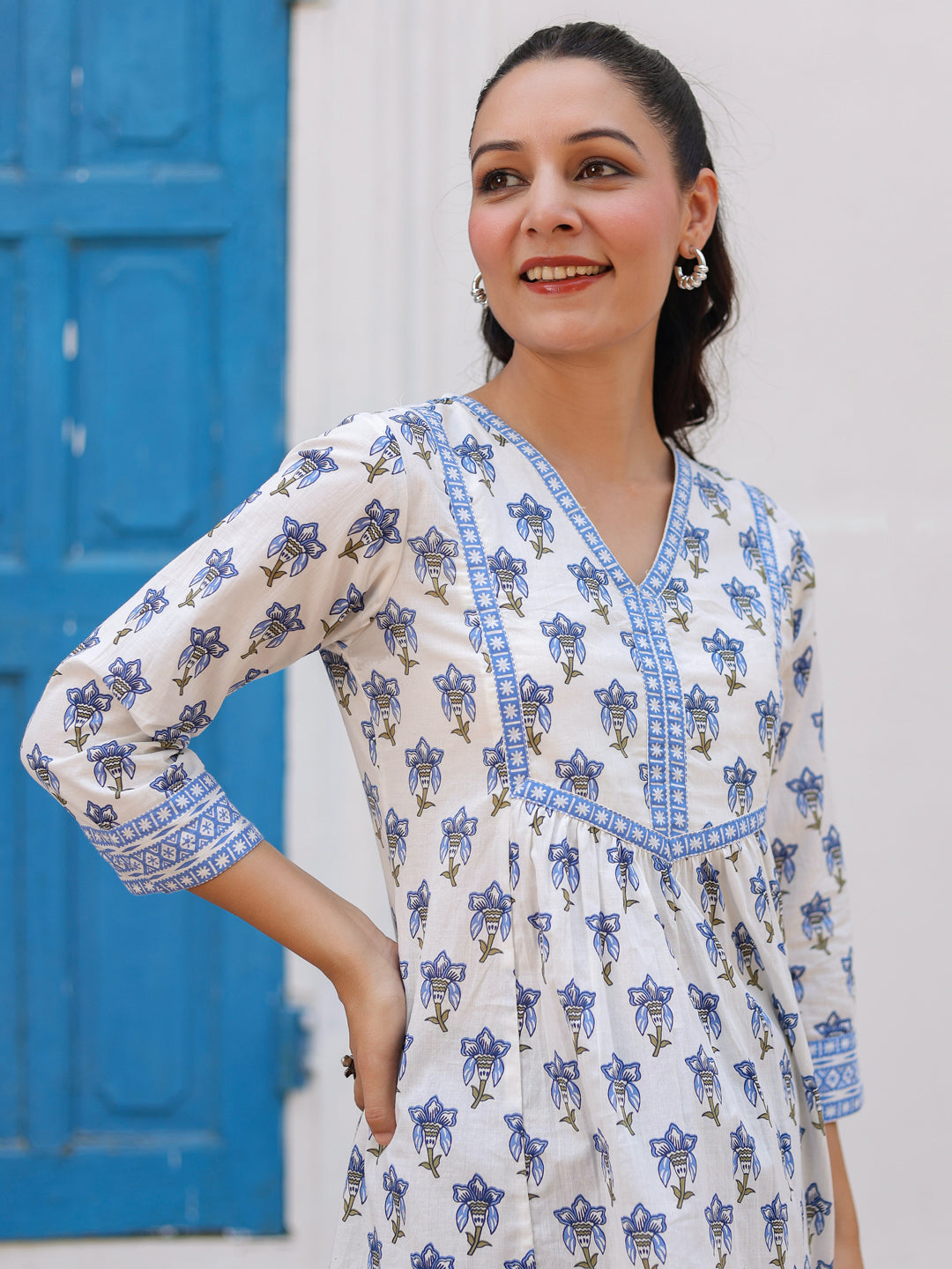 Women Floral Printed V Neck Cotton Top