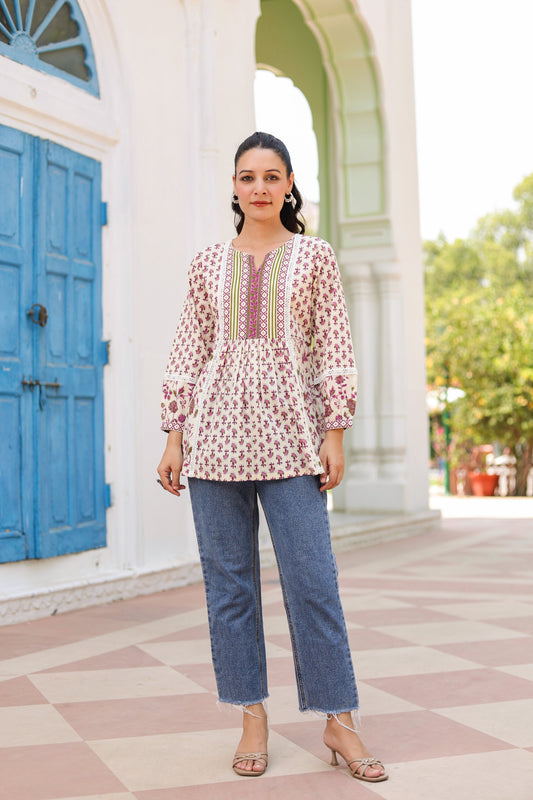Women Floral Printed Cotton Peplum Top