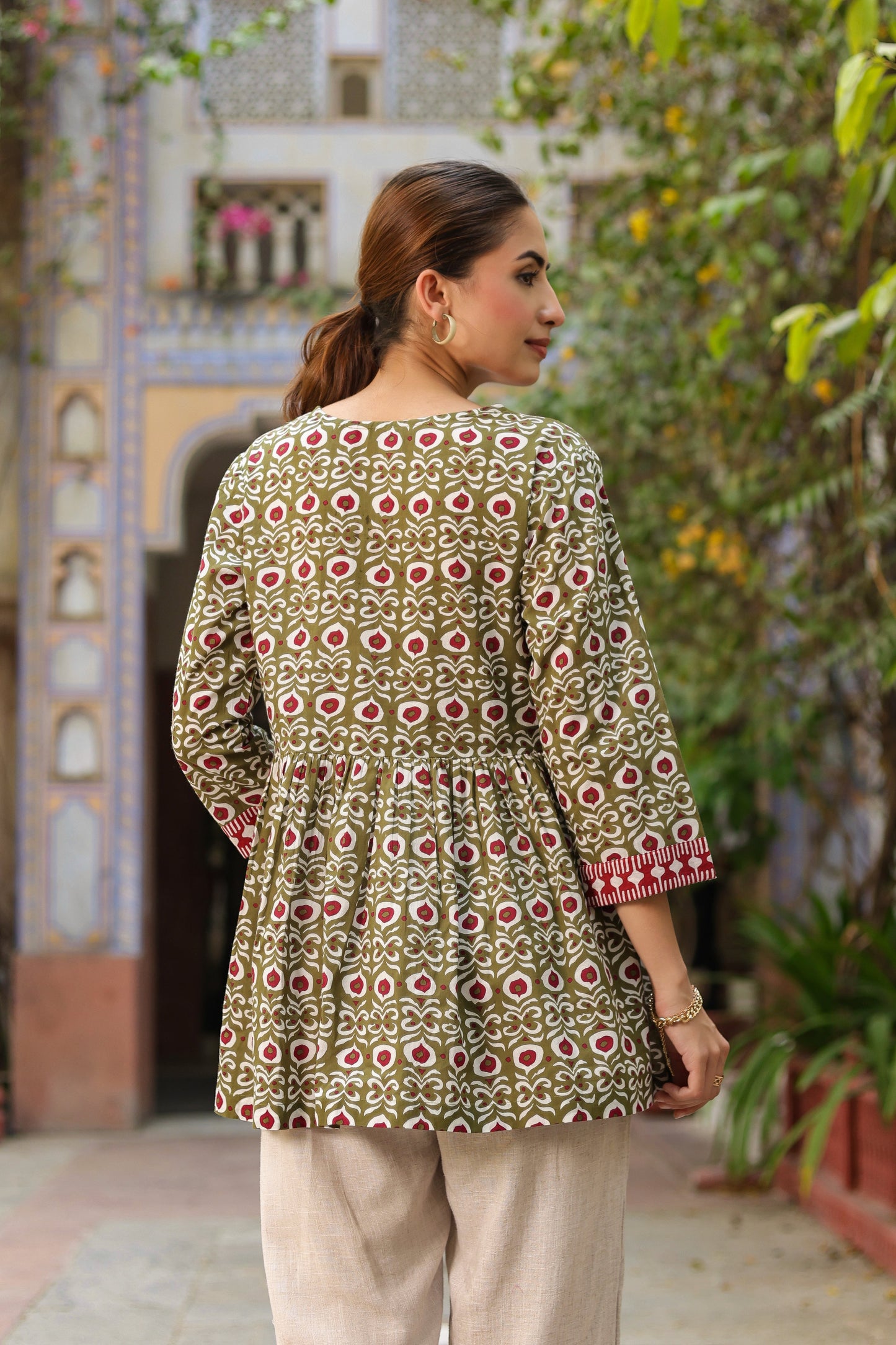 Ethnic Motifs Printed Pure Cotton Peplum Top