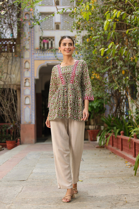 Ethnic Motifs Printed Pure Cotton Peplum Top