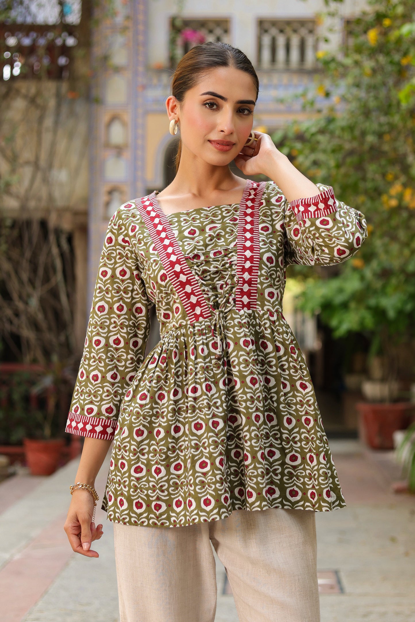 Ethnic Motifs Printed Pure Cotton Peplum Top
