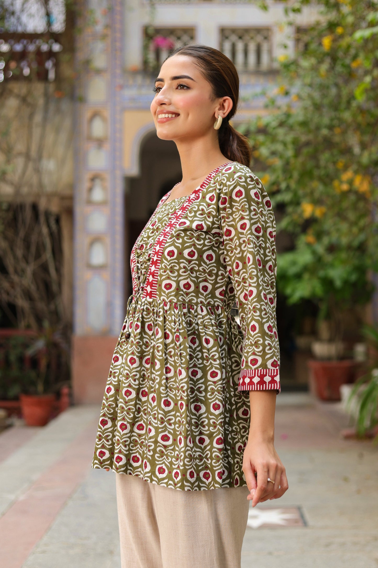 Ethnic Motifs Printed Pure Cotton Peplum Top