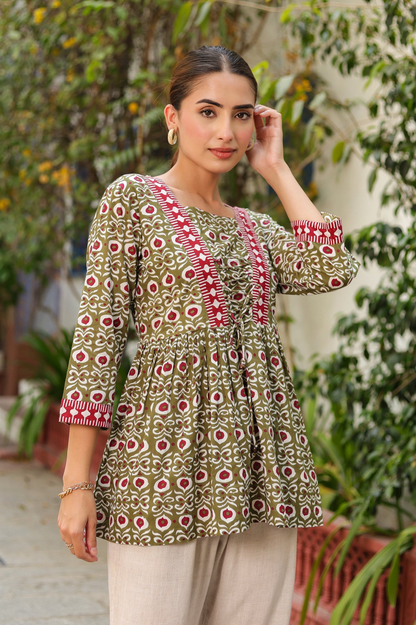 Ethnic Motifs Printed Pure Cotton Peplum Top