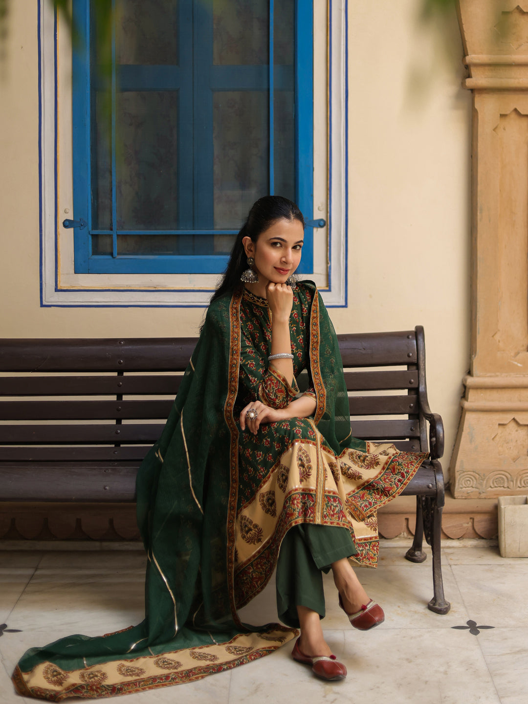 Women Ethnic Motifs Printed Cotton Anarkali Kurta with Trousers & Dupatta