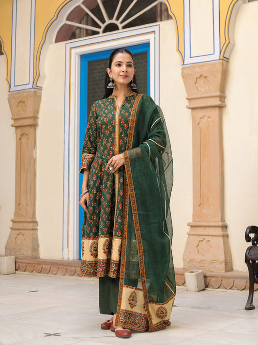 Women Ethnic Motifs Printed Cotton Anarkali Kurta with Trousers & Dupatta