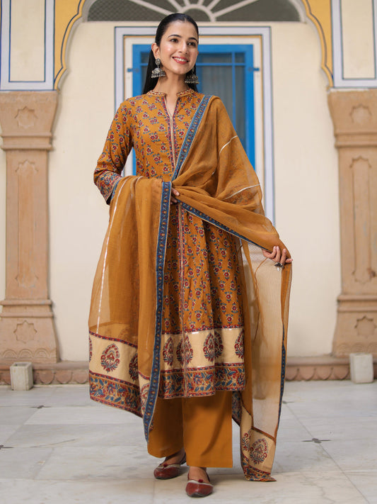 Women Ethnic Motifs Printed Cotton Anarkali Kurta with Trousers & Dupatta