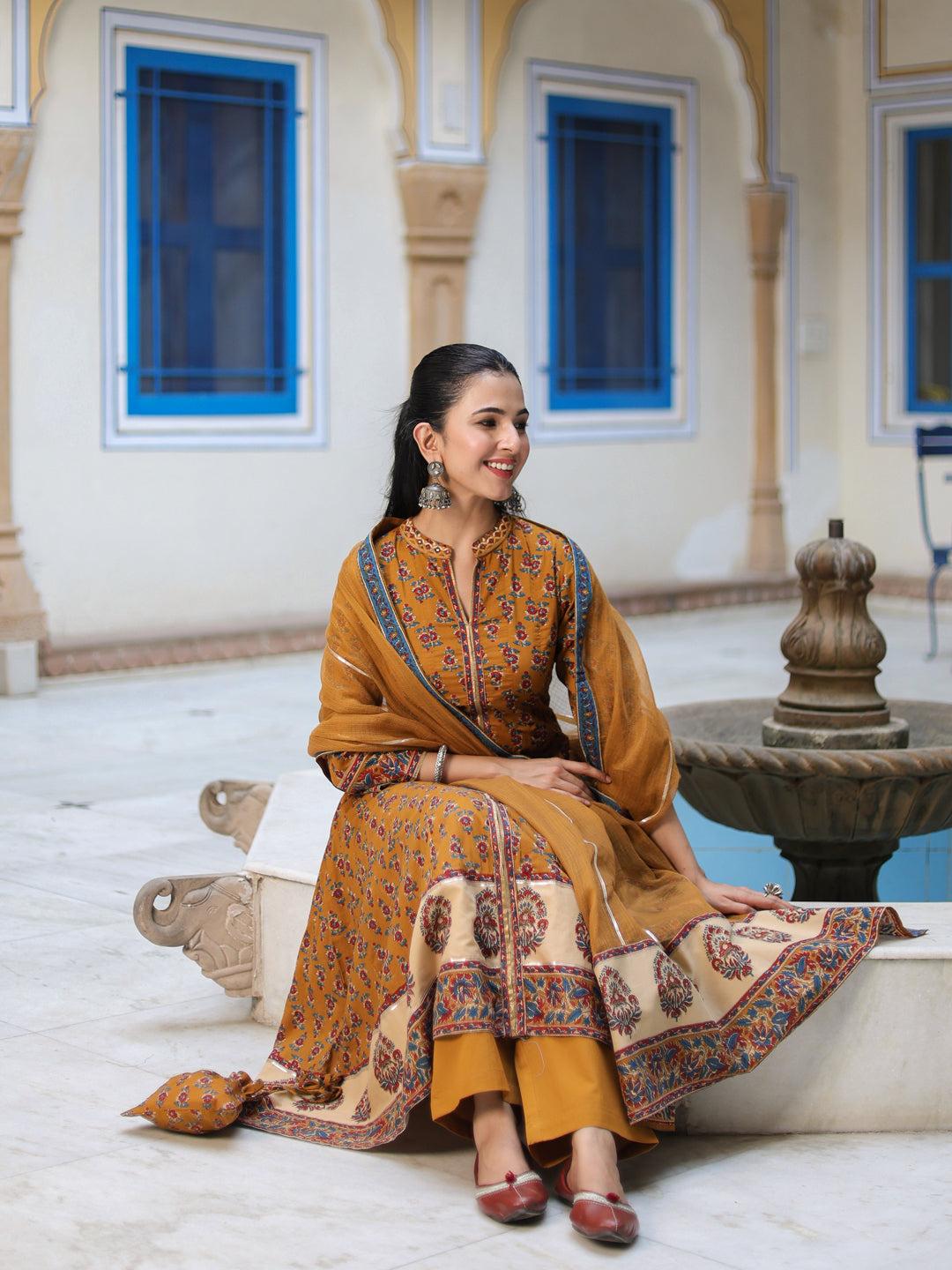 Women Ethnic Motifs Printed Cotton Anarkali Kurta with Trousers & Dupatta