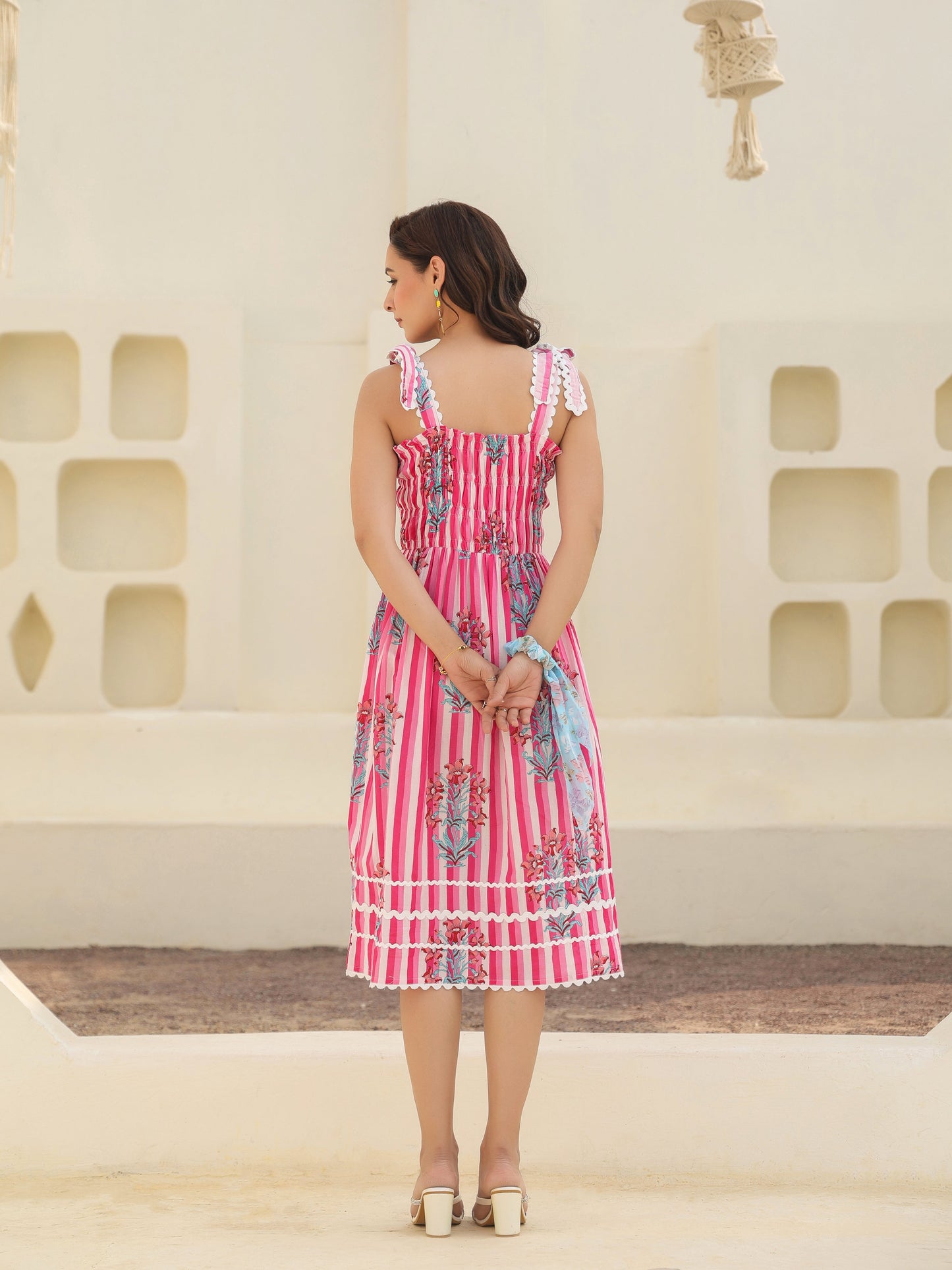 Floral Printed Pure Cotton A-Line Midi Dress