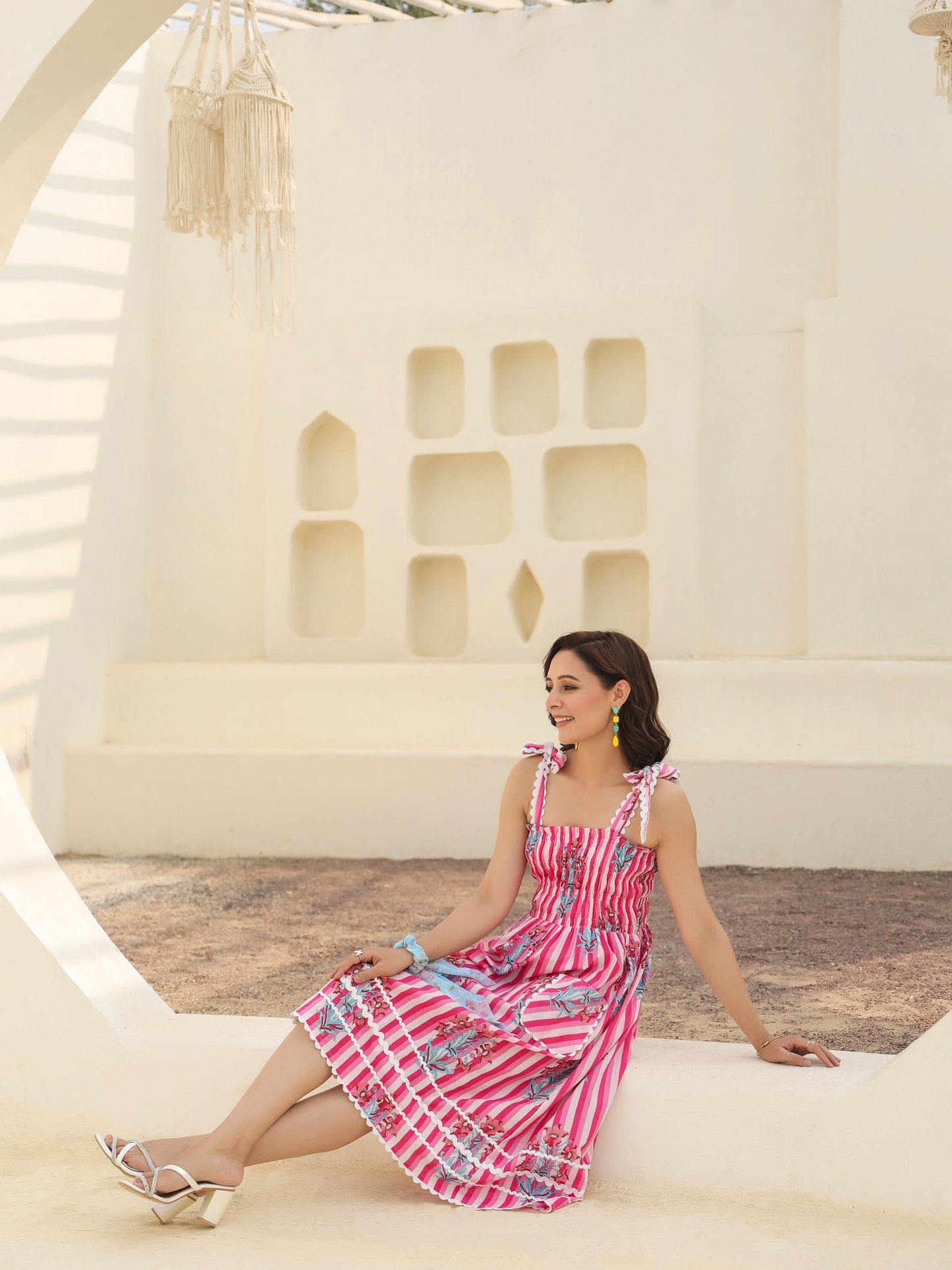 Floral Printed Pure Cotton A-Line Midi Dress