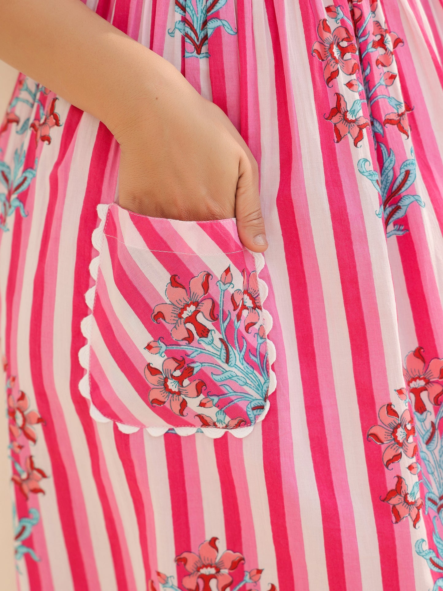 Floral Printed Pure Cotton A-Line Midi Dress