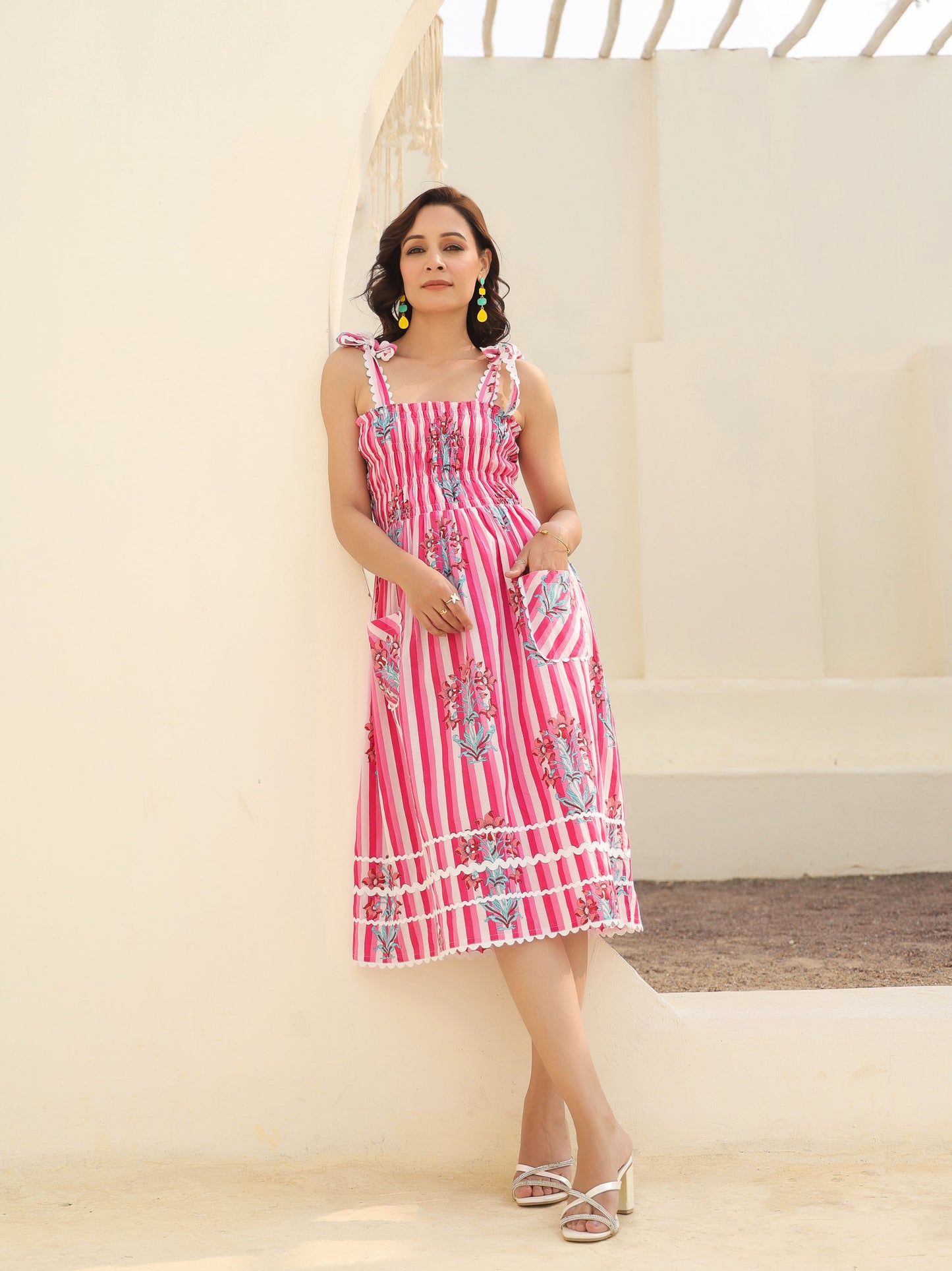 Floral Printed Pure Cotton A-Line Midi Dress