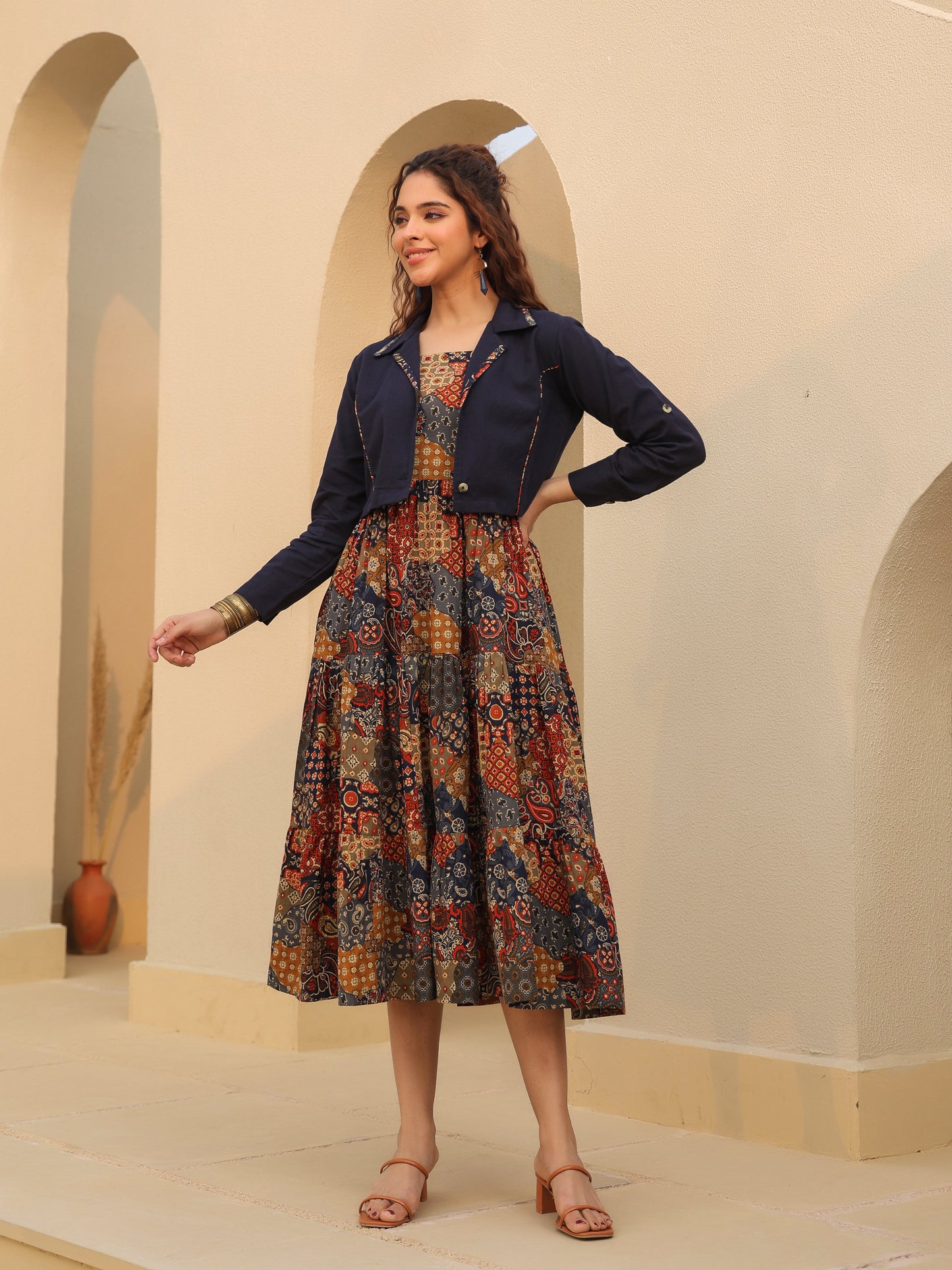 Ethnic Motifs Printed Fit & Flare Midi Dress