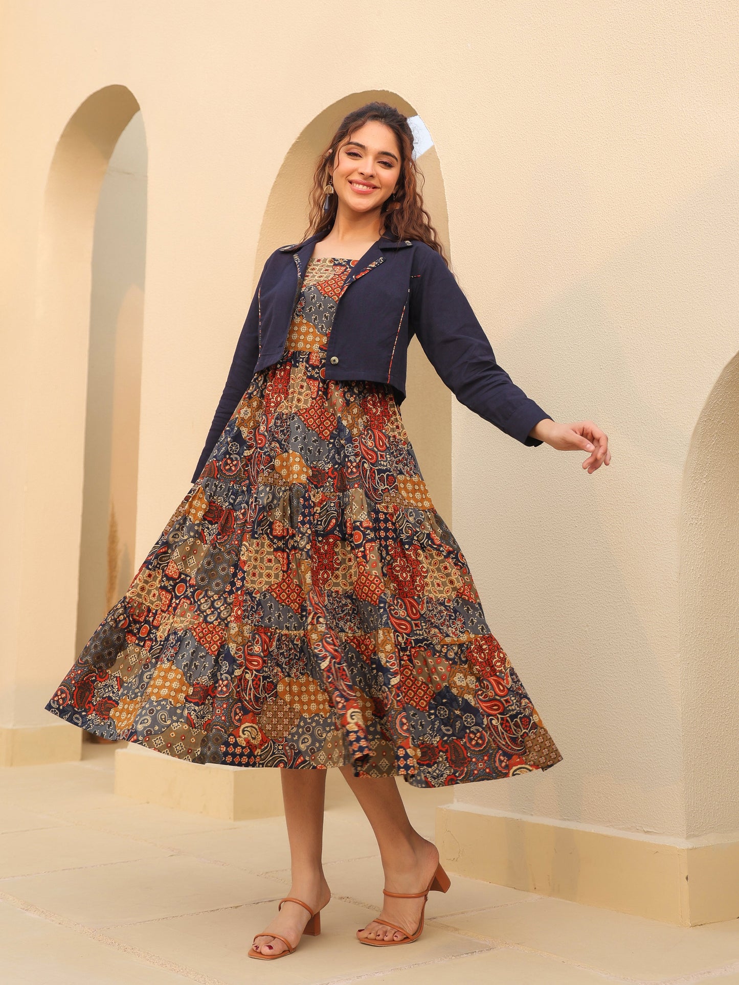 Ethnic Motifs Printed Fit & Flare Midi Dress