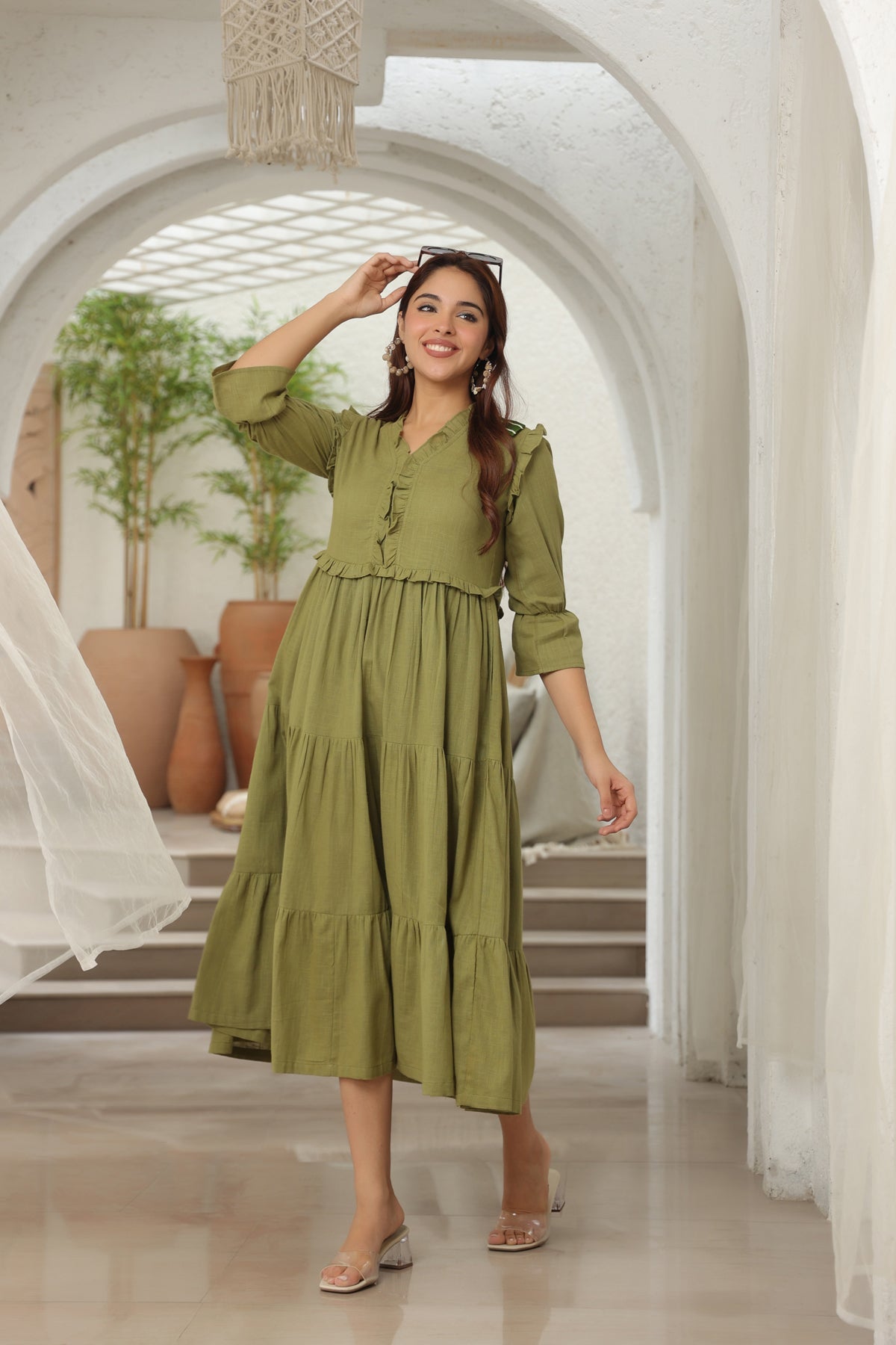 Tiered Pure Cotton Fit & Flare Midi Dress
