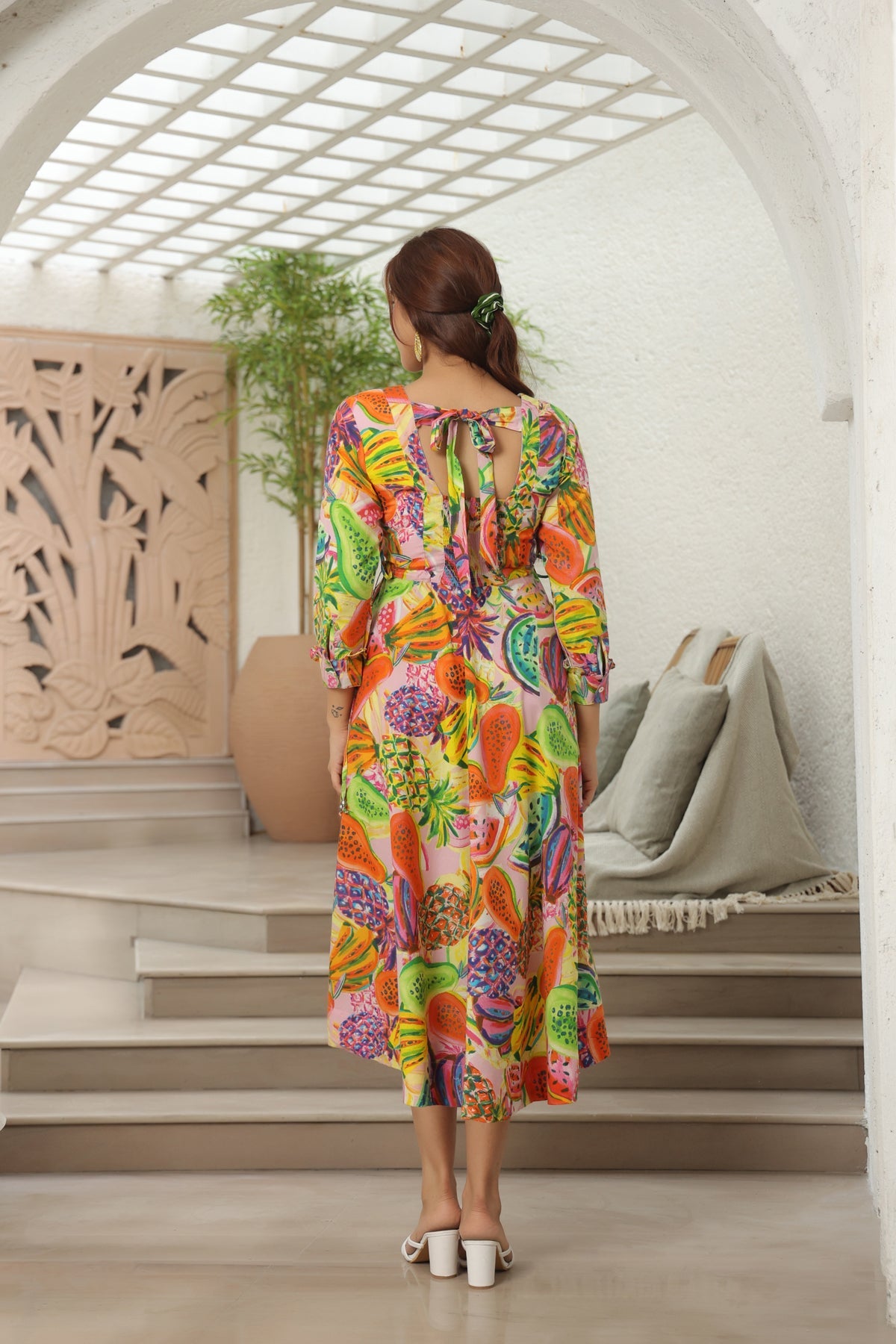 Printed Tie-Ups Detail Cotton Fit & Flared Midi Ethnic Dress