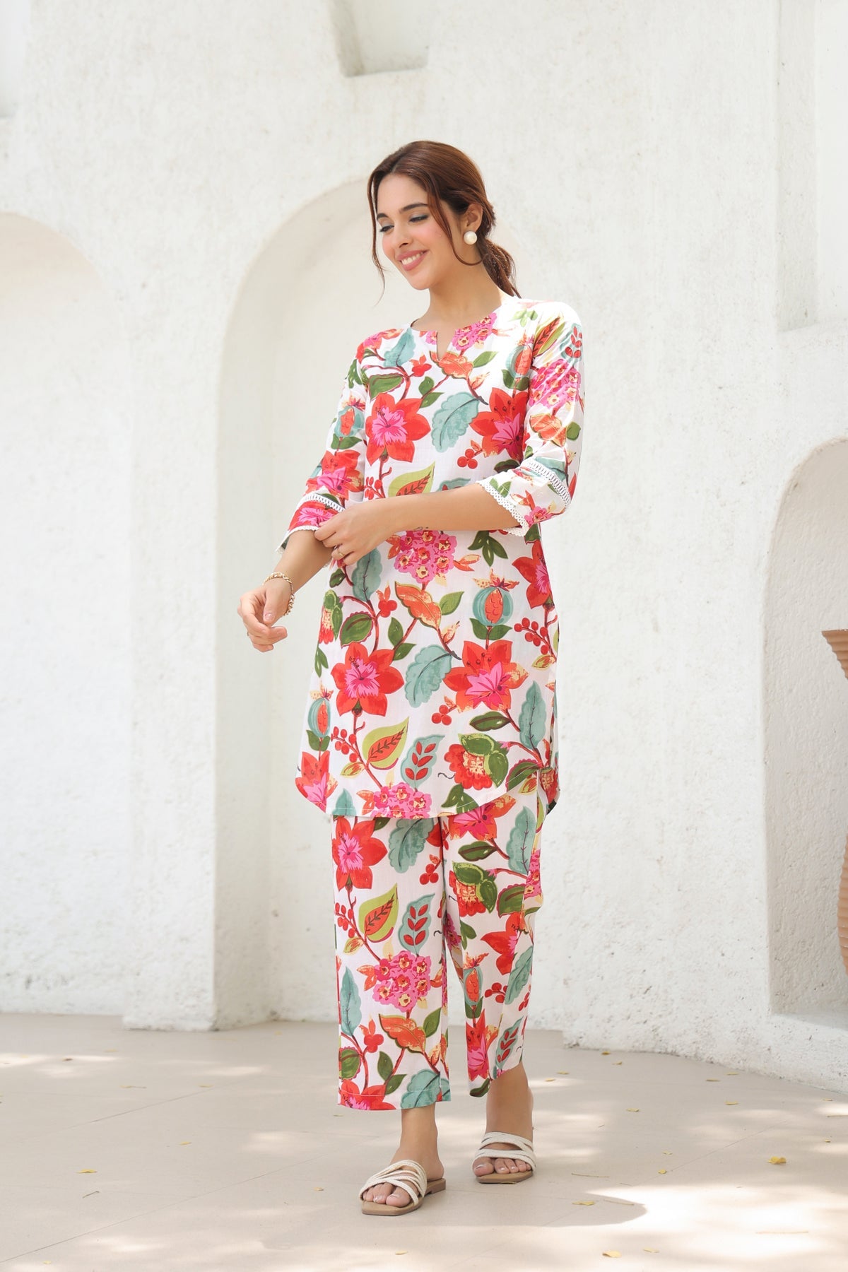 Printed Notch Neck Pure Cotton Tunic With Trouser