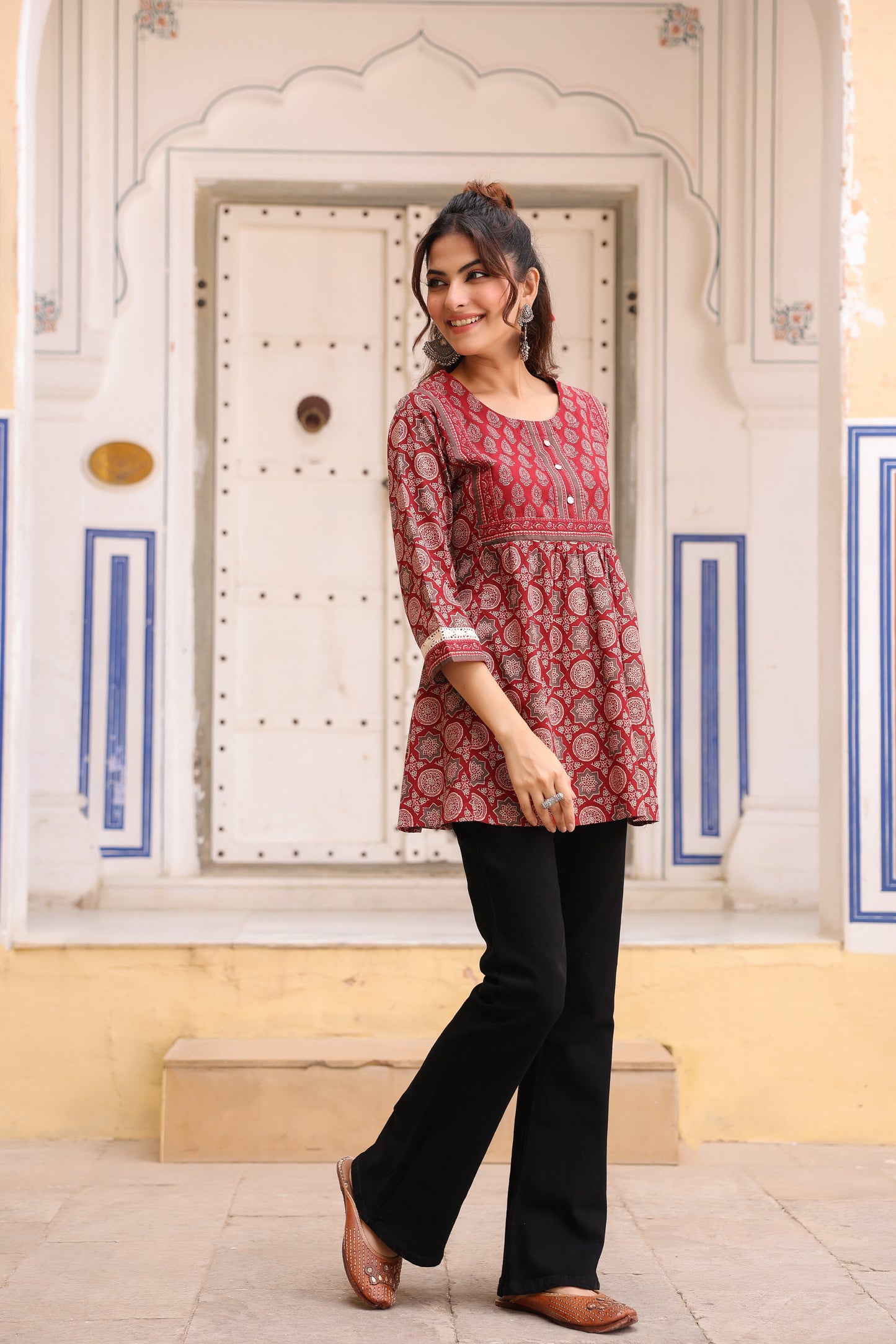 Women Ethnic Motifs Printed Pure Cotton Top