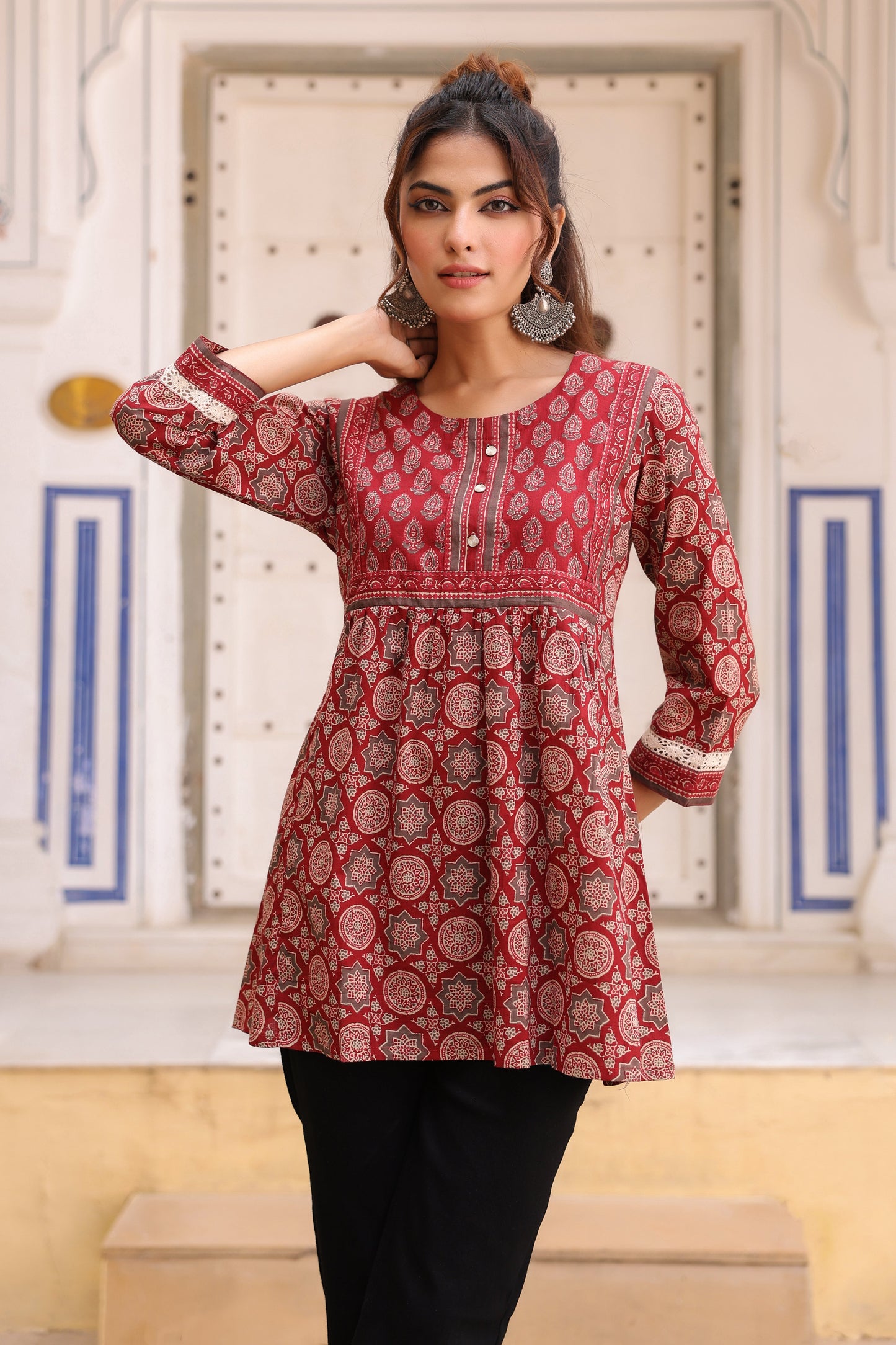 Women Ethnic Motifs Printed Pure Cotton Top