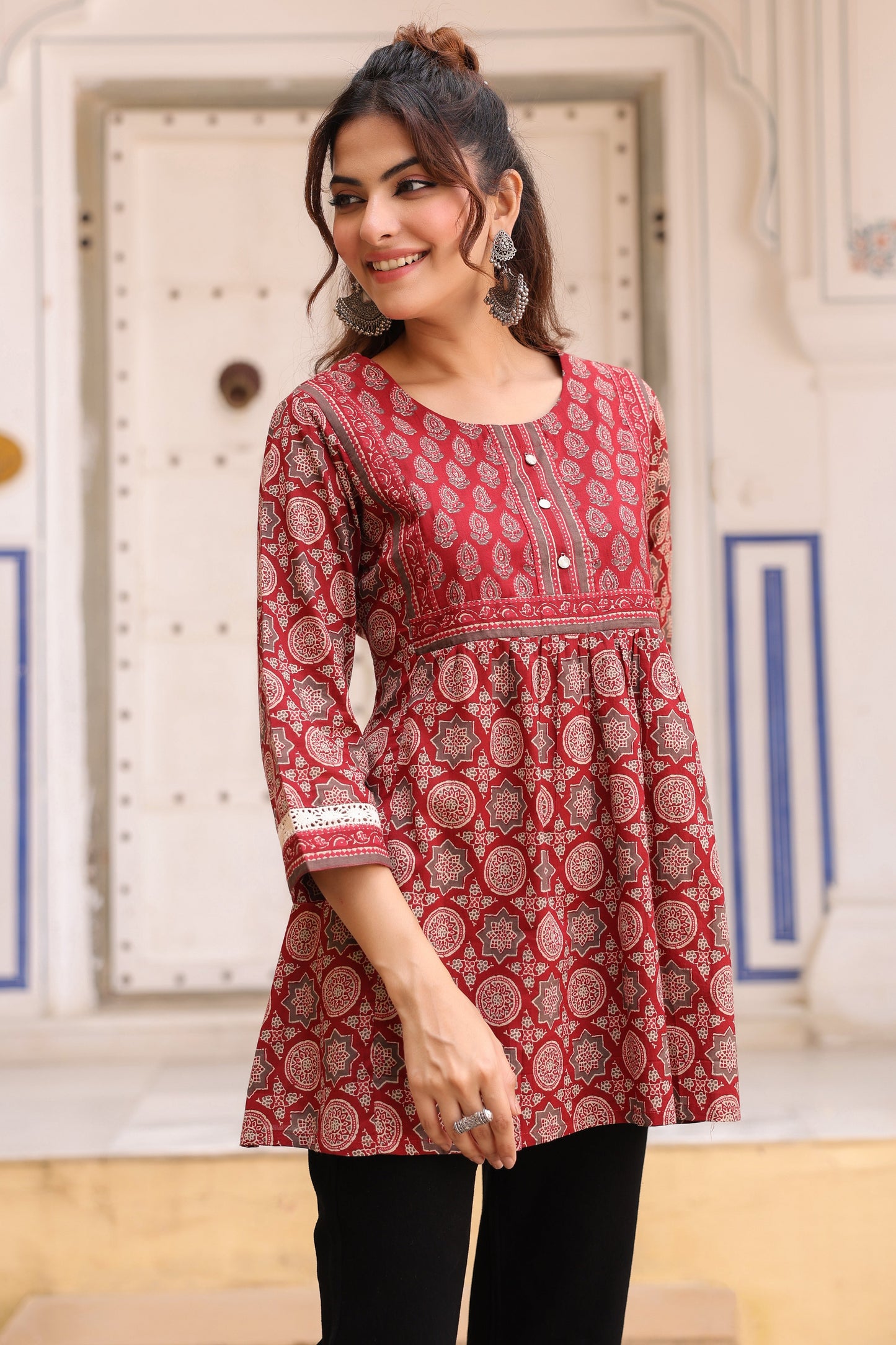 Women Ethnic Motifs Printed Pure Cotton Top