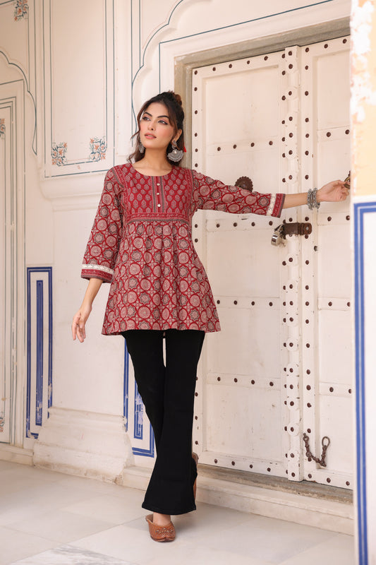 Women Ethnic Motifs Printed Pure Cotton Top