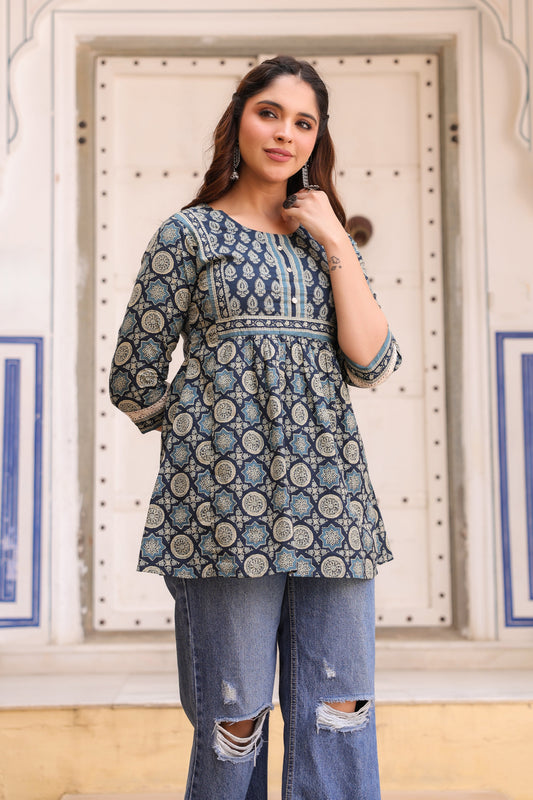 Women Ethnic Motifs Printed Pure Cotton Peplum Top