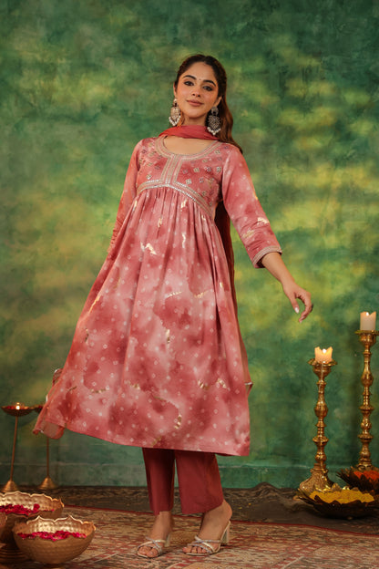 Bandhani Printed Pure Cotton Anarkali Kurta With Trousers & Dupatta