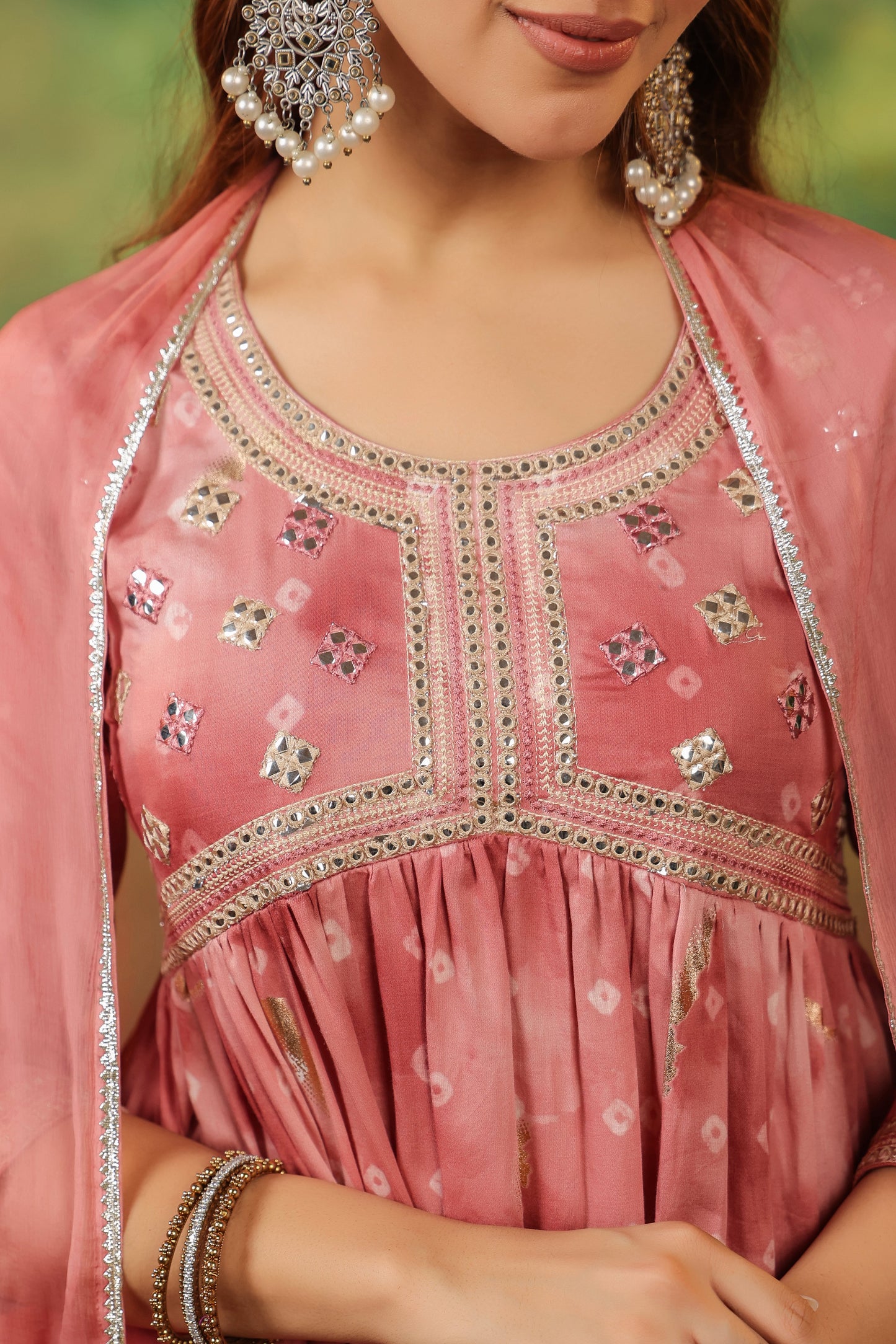 Bandhani Printed Pure Cotton Anarkali Kurta With Trousers & Dupatta