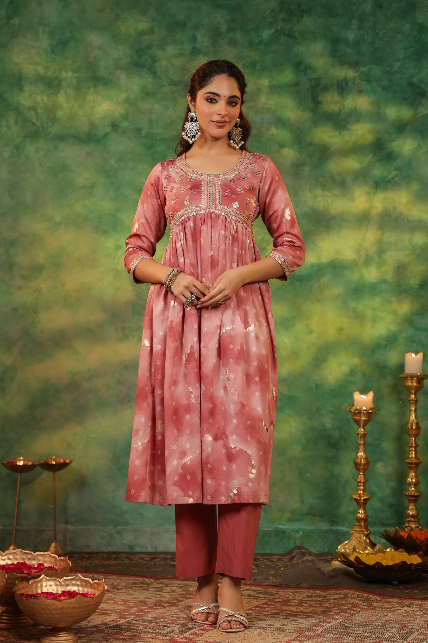 Bandhani Printed Pure Cotton Anarkali Kurta With Trousers & Dupatta