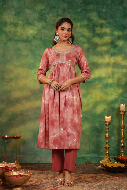 Bandhani Printed Pure Cotton Anarkali Kurta With Trousers & Dupatta