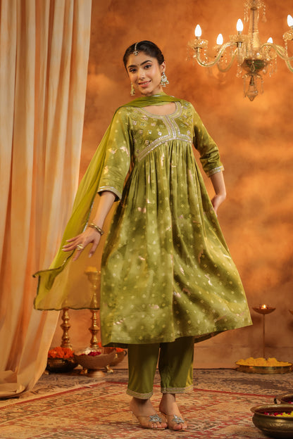 Bandhani Printed Pure Cotton Anarkali Kurta with Trousers & Dupatta