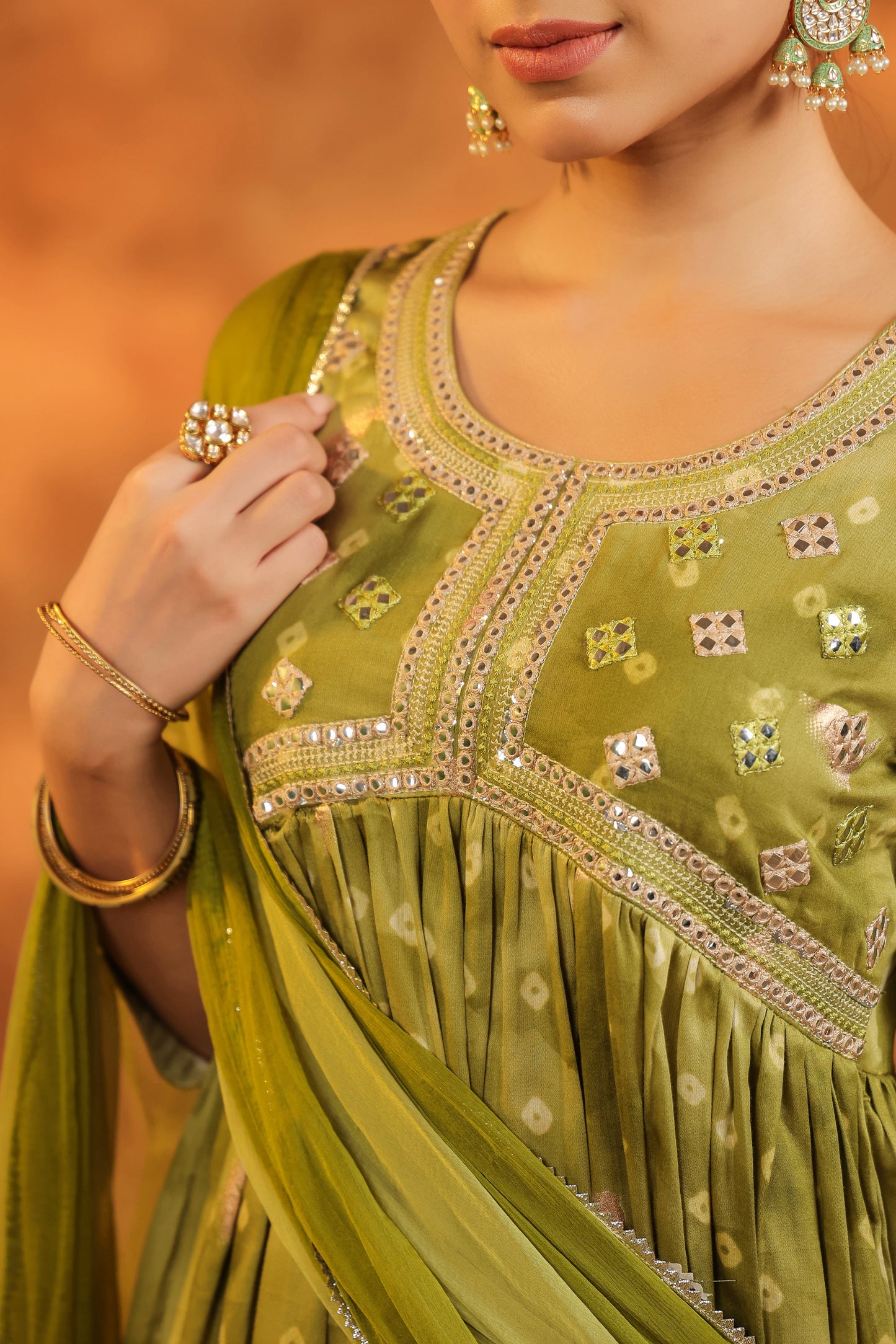 Bandhani Printed Pure Cotton Anarkali Kurta with Trousers & Dupatta