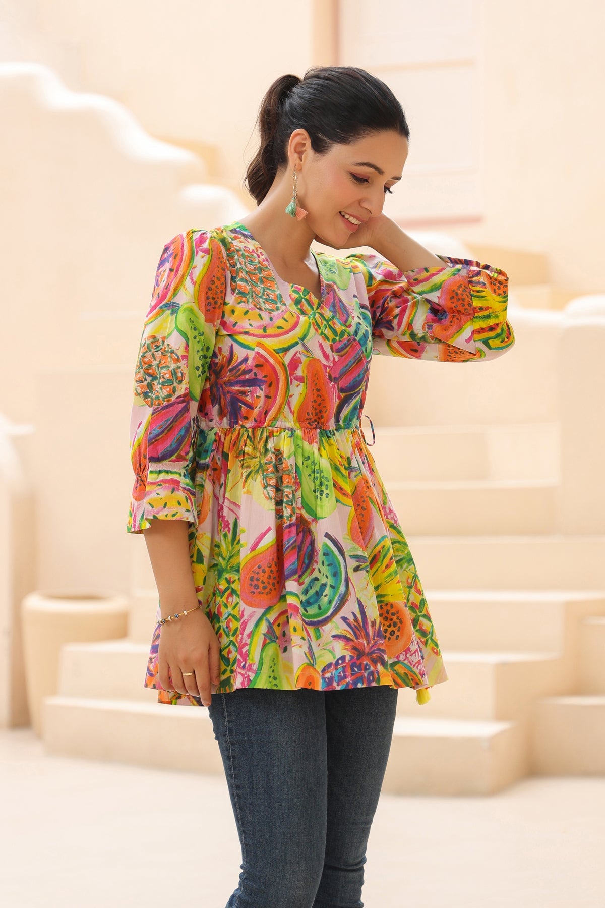 Floral Print Cotton Empire Top