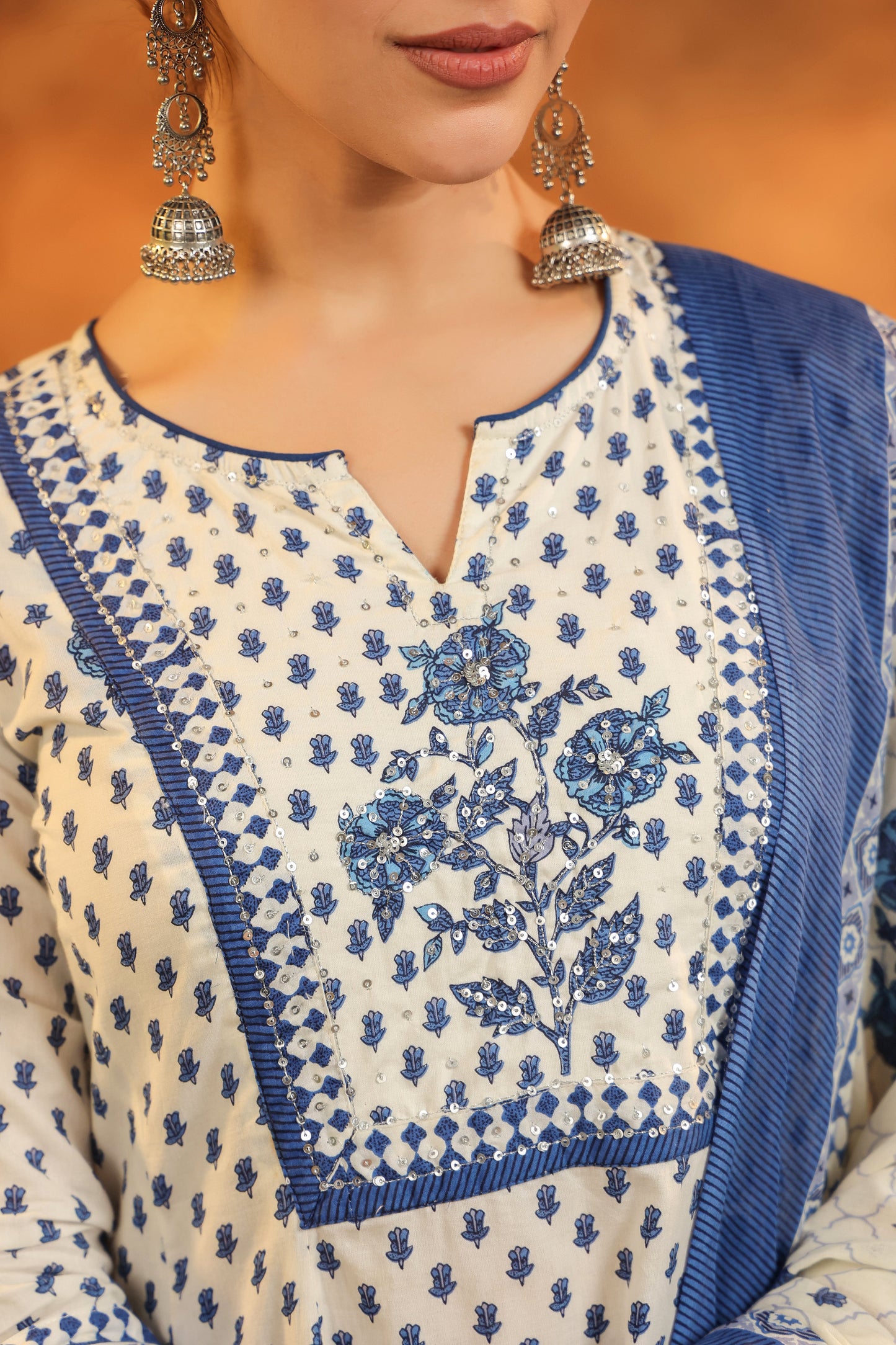 Floral Printed Pure Cotton Kurta With Trousers & Dupatta
